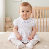 K34213: Baby Girls Lined Dress With Embroidery Detail (1-2 Years)