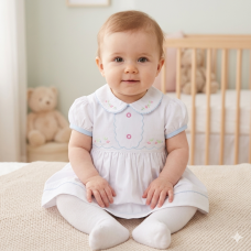 K34213: Baby Girls Lined Dress With Embroidery Detail (1-2 Years)