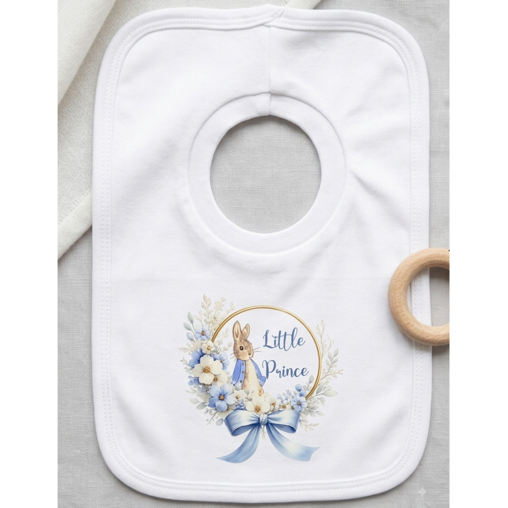 KWB127: Little Prince Blue Rabbit Over Head Bib KWB127: Little Prince Blue Rabbit Over Head Bib