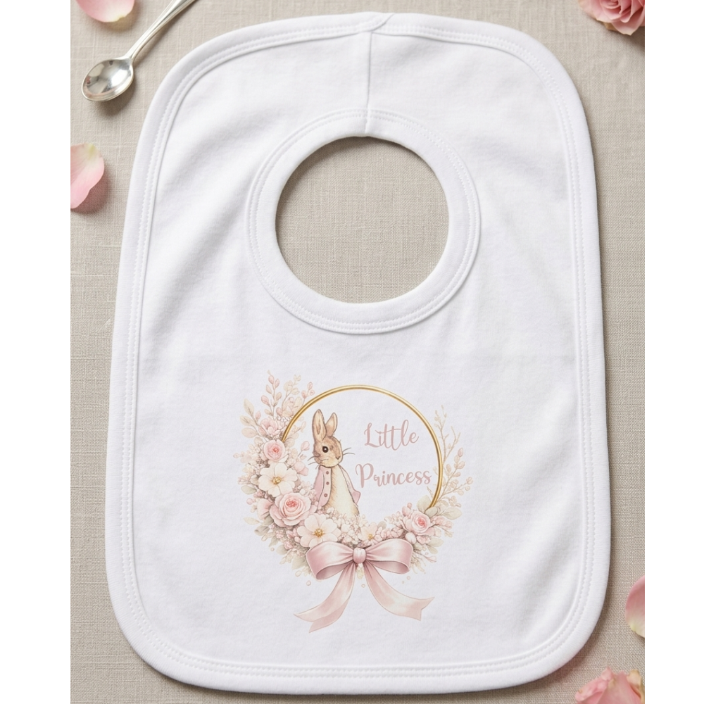 KWB128: Little Princess Pink Rabbit Over Head Bib KWB128: Little Princess Pink Rabbit Over Head Bib