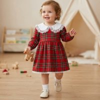 KWD01: Baby Girls Red Tartan Dress With Lace Trim & Lining (0-4 years, Made in UK)