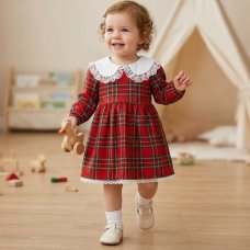 KWD01: Baby Girls Red Tartan Dress With Lace Trim & Lining (0-4 years, Made in UK)