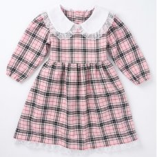 KWD02: Baby Girls Pink Tartan Dress With Lace Trim & Lining (0-4 years, Made in UK)