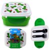 LBOX103: Minecraft Creeper & TNT Clip Lock Stacked Bento Lunch Box with Cutlery