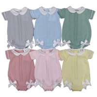 MC730-Sky: Baby Double Bow Knitted Romper (0-9 Months)