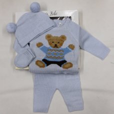 W24217: Baby Boys Bear Knitted 4 Piece Outfit In A Gift Box (NB-6 Months)