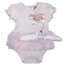 R18349: Baby Girls Cotton Bodysuit With 3D Flower & Tutu On A Satin Padded Hanger (0-12 Months)