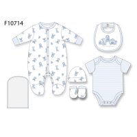 F10714NB: Baby Boys Animals 6 Piece Mesh Bag Gift Set (NB-6 Months)