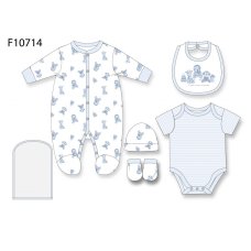 F10714NB: Baby Boys Animals 6 Piece Mesh Bag Gift Set (NB-6 Months)