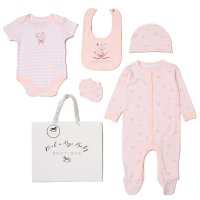 H13290NB: Baby Girls Floral 6 Piece Mesh Bag Gift Set (NB-6 Months)