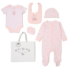 H13290NB: Baby Girls Floral 6 Piece Mesh Bag Gift Set (NB-6 Months)