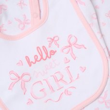 H15027NB: Baby Girls "hello sweet Girl" 6 Piece Mesh Bag Gift Set (NB-6 Months)