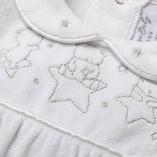 S18981: Baby Unisex Velour All In One With Bear Embroidery On A Satin Padded Hanger (0-9 Months)
