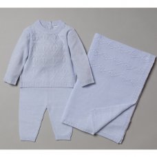 S19076: Baby Boys Cable Knitted 3 Piece Shawl Set (0-9 Months)