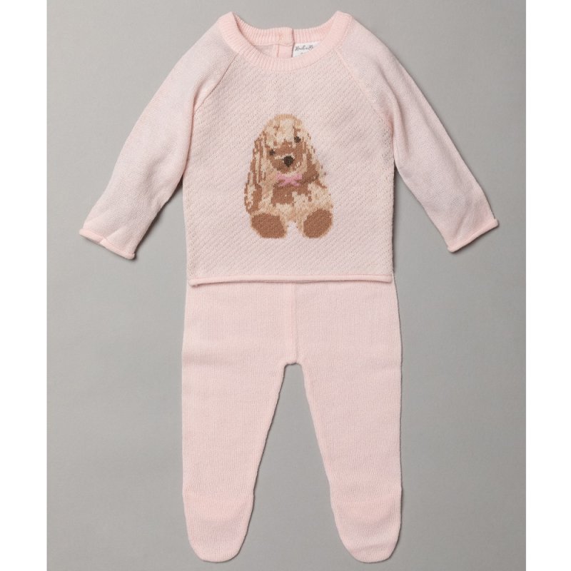 S19515: Baby Girls Bunny Knitted 2 Piece Outfit (0-9 Months)