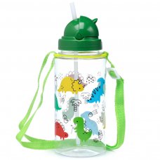 SPBOT01: 450ml Children's Reusable Shatterproof Water Bottle with Flip Straw - Dinosauria Jr