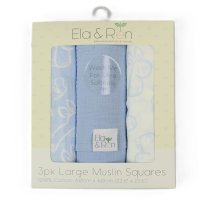 J14016: Baby 3 Pack Muslin Squares In A Gift Box- Sky Bunny (60 x 60 cm)