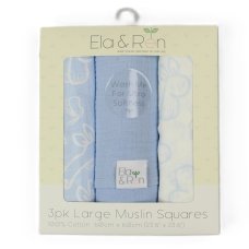 J14016: Baby 3 Pack Muslin Squares In A Gift Box- Sky Bunny (60 x 60 cm)