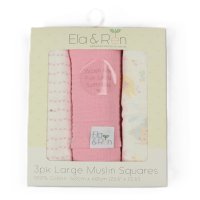 J14019: Baby 3 Pack Muslin Squares In A Gift Box- Pink Mermaid (60 x 60 cm)