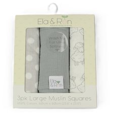 J14020: Baby 3 Pack Muslin Squares In A Gift Box- Grey Sheep (60 x 60 cm)