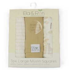 J14021: Baby 3 Pack Muslin Squares In A Gift Box- Beige Jungle (60 x 60 cm)