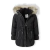 20COAT87:  Black Quilted Parka Coat (2-14 Years)