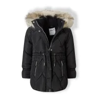 20COAT87:  Black Quilted Parka Coat (2-14 Years)
