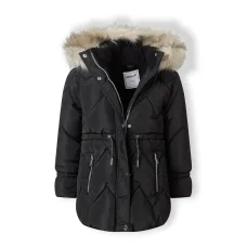 20COAT87:  Black Quilted Parka Coat (2-14 Years)