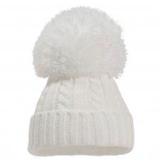 Baby Knitted Ribbed Double Pom Pom Fur Hats Cavle Knitted Beanie NB-12 Months 