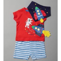 T19969:  Baby Boys Space T-Shirt, Short & Bib Outfit (0-12 Months)