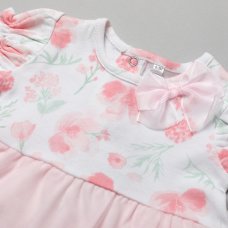 T20011: Baby Girls Floral Dress With Mesh Skirt (0-12 Months)