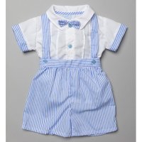T20176: Baby Boys Shirt With Mock Bow Tie & Stripe Short Set (0-9 Months)