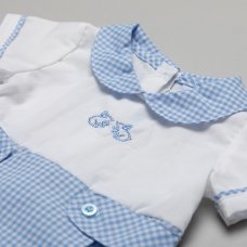 T20210: Baby Boys Gingham Romper With Bunny Applique  (0-9 Months)