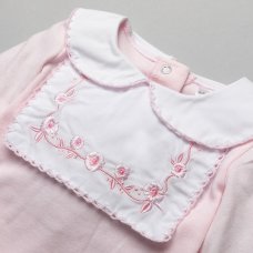 T20239: Baby Girls Cotton All In One With Lace Trim & Embroidery  (0-12 Months)