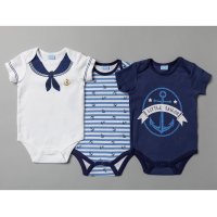 T20268: Baby Boys Sailor 3 Pack Bodysuits (0-12 Months)