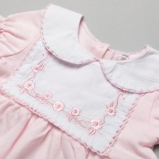 T20282: Baby Girls Dress & Pant With Lace Trim & Embroidery  (0-12 Months)
