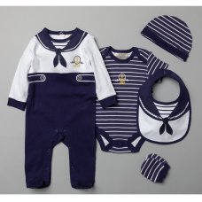 T20295: Baby Boys Nautical 6 Piece Mesh Bag Gift Set (NB-6 Months)