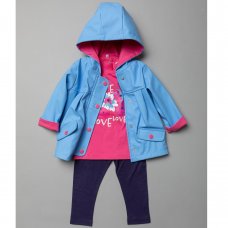T20299: Baby Girls Hooded Rain Jacket, Printed T-Shirt & Legging Outfit (6-24 Months)