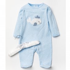 T20325: Baby Boys Sleepsuit With Crochet Applique On A Satin Padded Hanger  (0-9 Months)