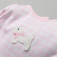 T20327: Baby Girls Sleepsuit With Crochet Applique On A Satin Padded Hanger  (0-9 Months)