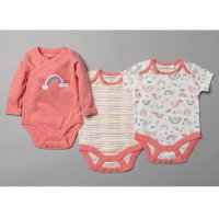 T20364: Baby Girls Organic 3 Pack Bodysuits With Extendable Gussets (0-12 Months)