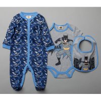T20389: Baby Batman 3 Piece All In One, Bodysuit & Bib Set (0-9 Months)