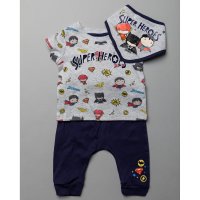 T20473:  Baby Justice League T-Shirt, Jog Pant & Bib Outfit (0-18 Months)