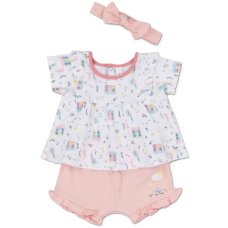T20550: Baby Girls Organic Cotton Top, Short & Headband Outfit (0-18 Months)