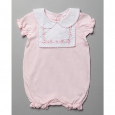 T20648: Baby Girls Romper With Lace Trim & Embroidery  (0-12 Months)
