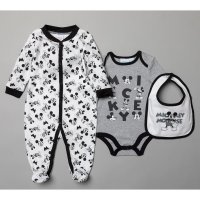 T20657: Baby Mickey Mouse 3 Piece All In One, Bodysuit & Bib Set (0-9 Months)