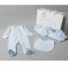 W23957: Baby Boys Elephant 6 Piece Mesh Bag Gift Set (NB-6 Months)