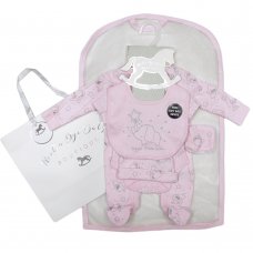 T20745: Baby Girls Elephant 6 Piece Mesh Bag Gift Set (NB-6 Months)