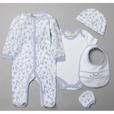 T20770: Baby Girls Blue Floral 6 Piece Mesh Bag Gift Set (NB-6 Months)