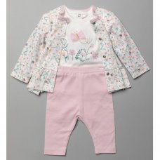 T20795:  Baby Girls Pink Floral 3 Piece Outfit (0-12 Months)